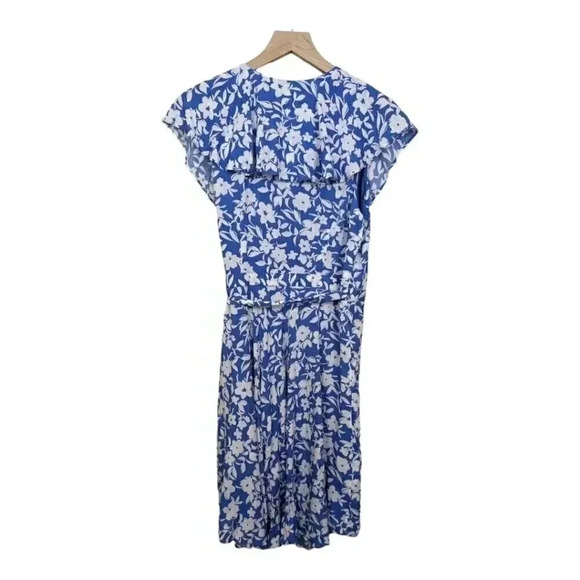 Draper James RSVP Blue Floral Flutter Sleeve Wrap Dress, Size L - Picture 3 of 12